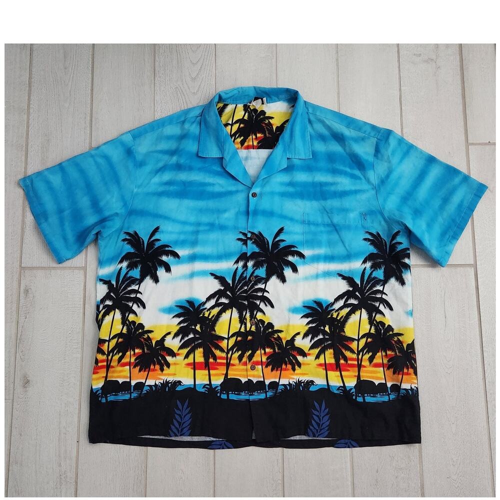 Aloha Republic Hawaiian Shirt Men's 4XL Palm Tree Sunset Island Vacation USA VTG